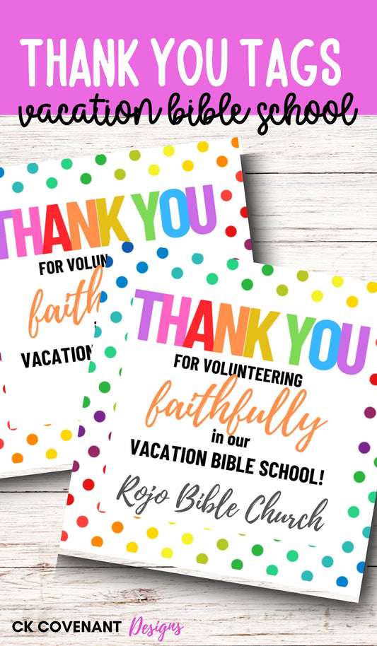 Vacation Bible School Volunteer Thank You Tags (Dots)