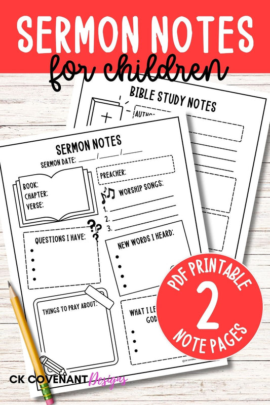 2 Page Sermon and Bible Study Note Templates for Children