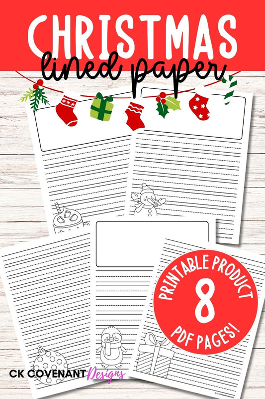 Christmas Lined Writing Paper - Black and White Set