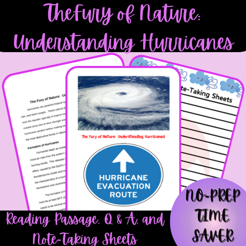 The Fury of Nature: Understanding Hurricanes Reading Passage, Q & A, and Note-Taking Sheets