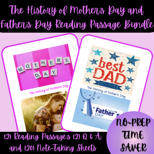 The History of Mother's and Father's Day Reading Passage Bundle