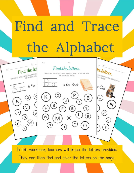 Find, Trace & Color the Letter A to Z Alphabet Worksheet Activity Book