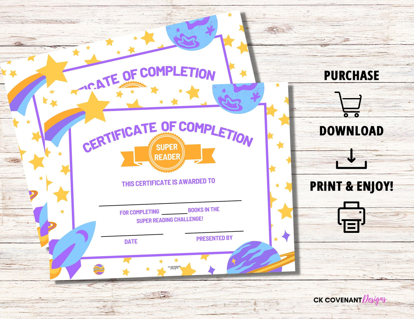 Reading Printable Certificate of Completion- Space