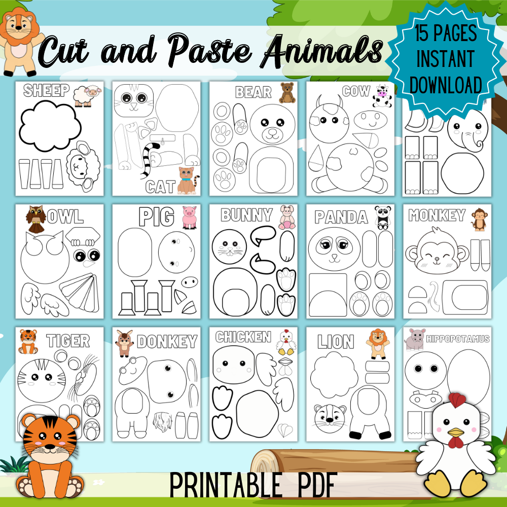 Cut and Paste Animals: 15 Pages