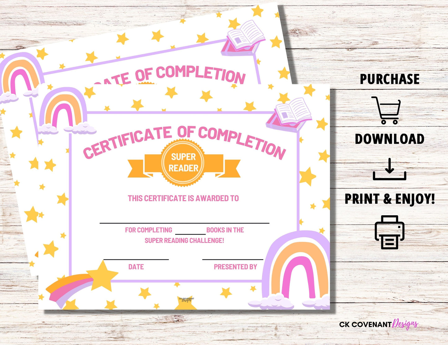 Reading Certificate - Boho Rainbow