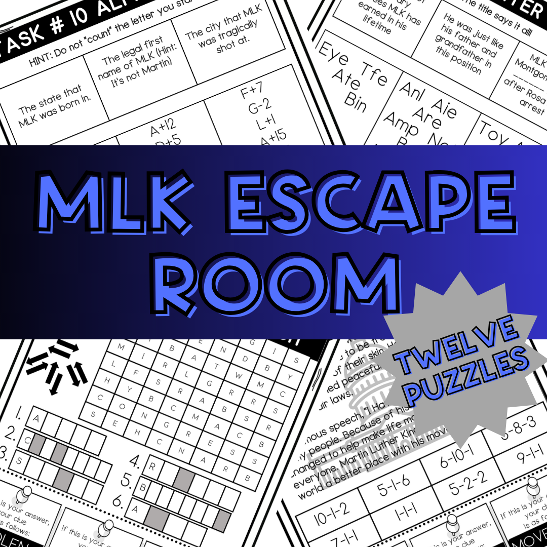 MLK Escape Room, 12 Puzzles, MLK Day