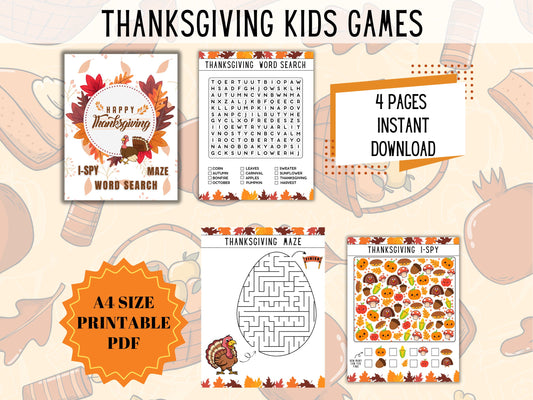 Thanksgiving Word Search, Maze, and I Spy