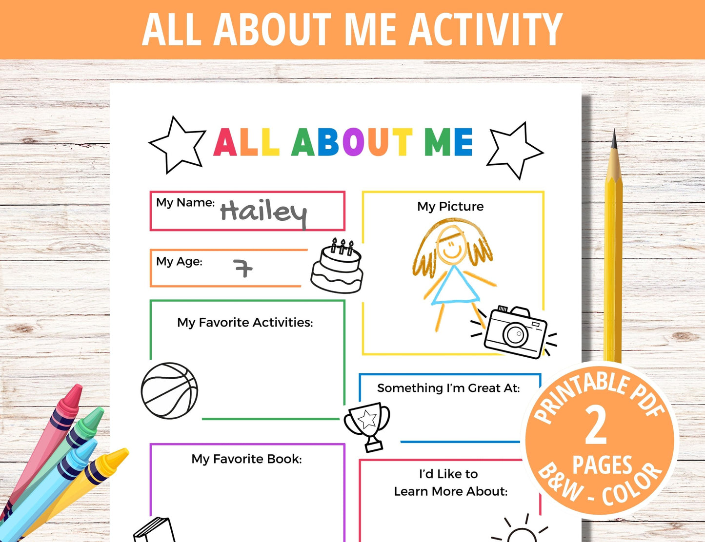 All About Me Activity - Full Color and Black & White