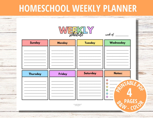 Weekly Homeschool Planner - Lined
