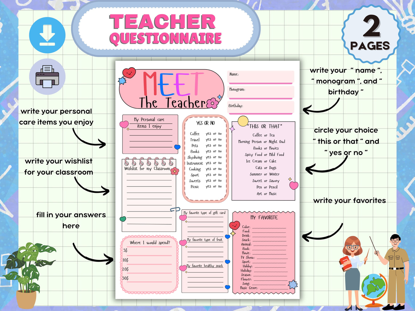 Teacher Questionnaire/Meet the Teacher Question Sheets
