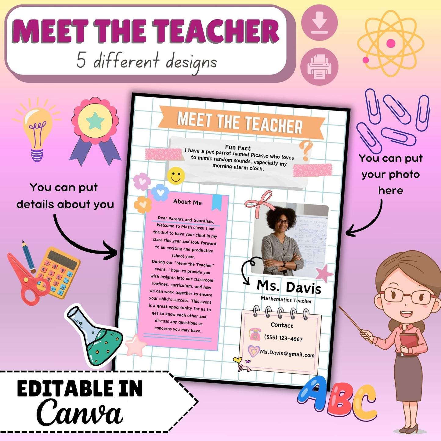 Meet the Teacher EDITABLE Digital Pages