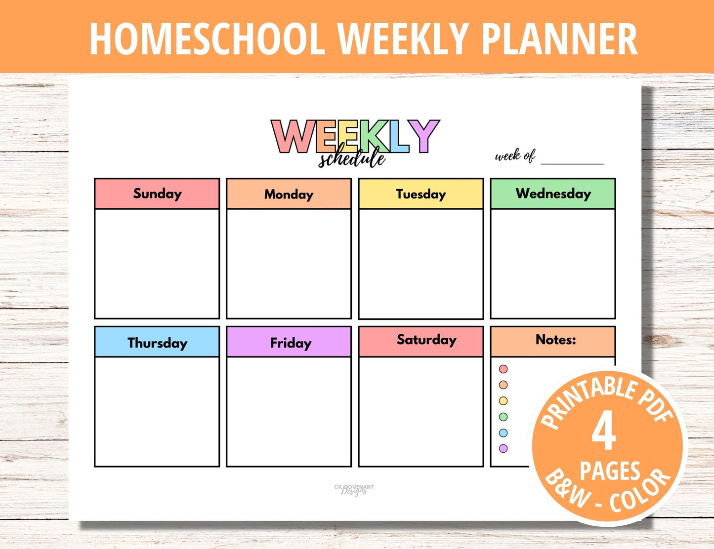 Weekly Homeschool Planner -Unlined