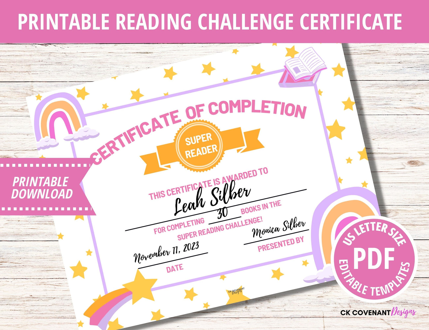 Reading Certificate - Boho Rainbow