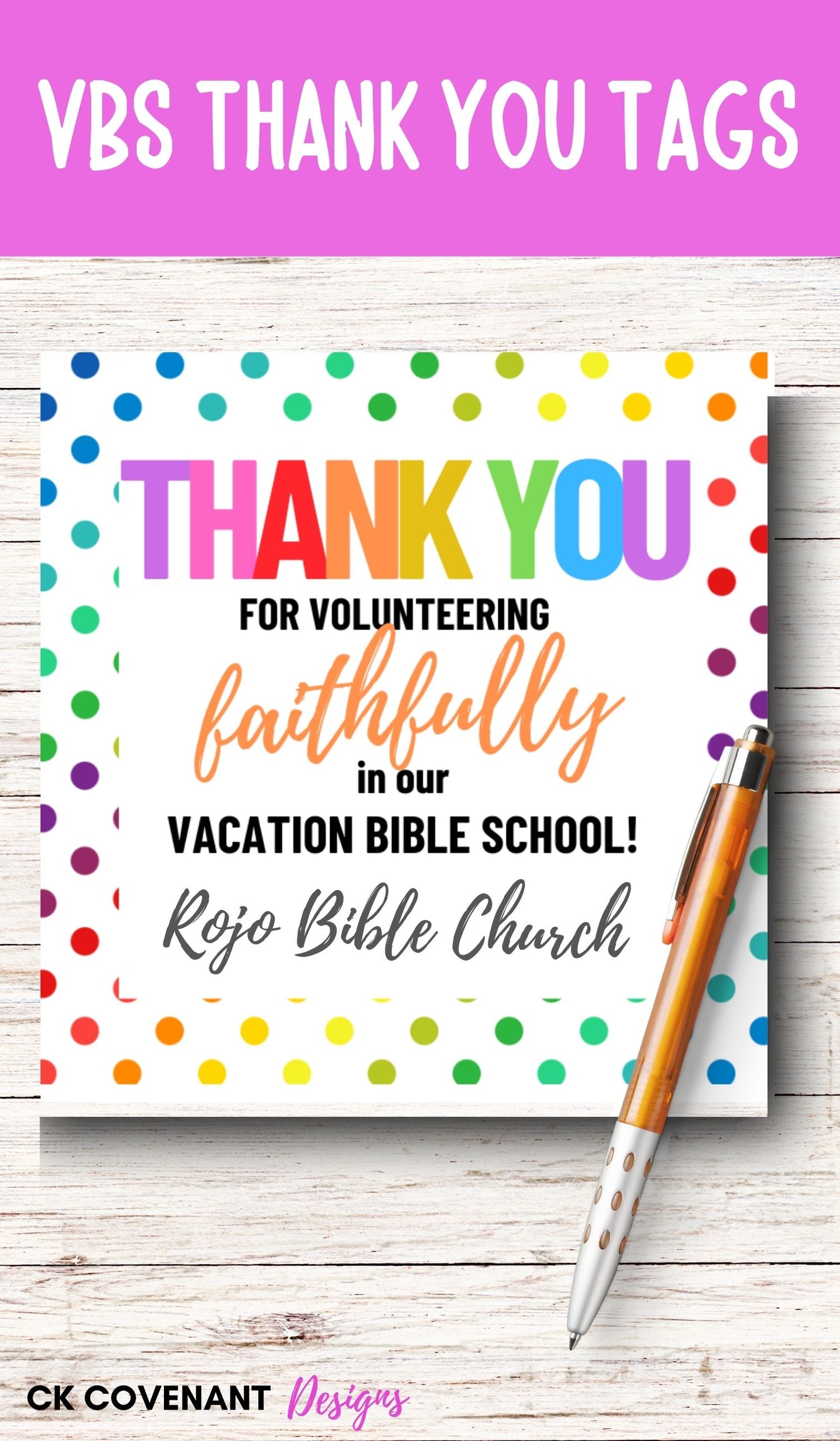 Vacation Bible School Volunteer Thank You Tags (Dots)