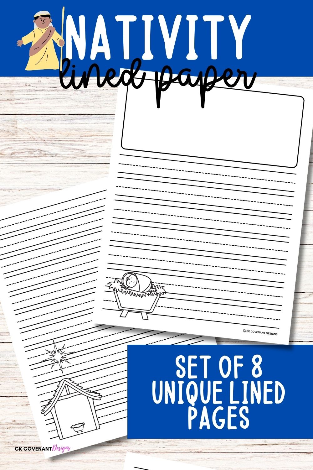 Nativity Lined Writing Paper Black and White Set