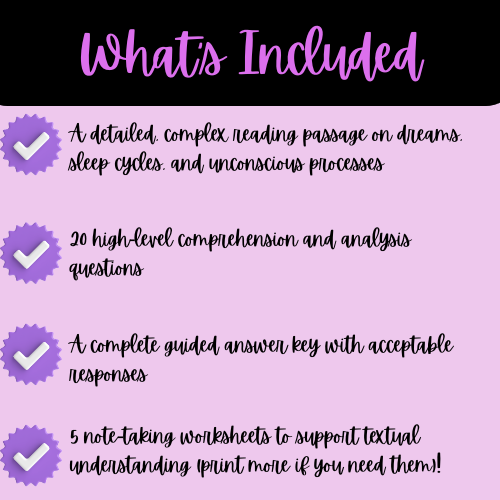 Dreams, Sleep, and the Unconscious Reading Passage, Q & A, and Note-Taking Sheets