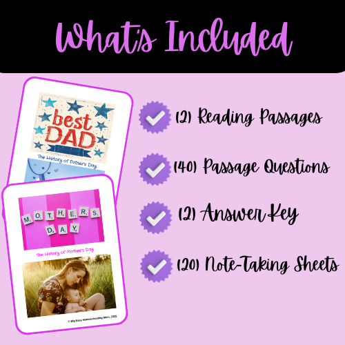 The History of Mother's and Father's Day Reading Passage Bundle