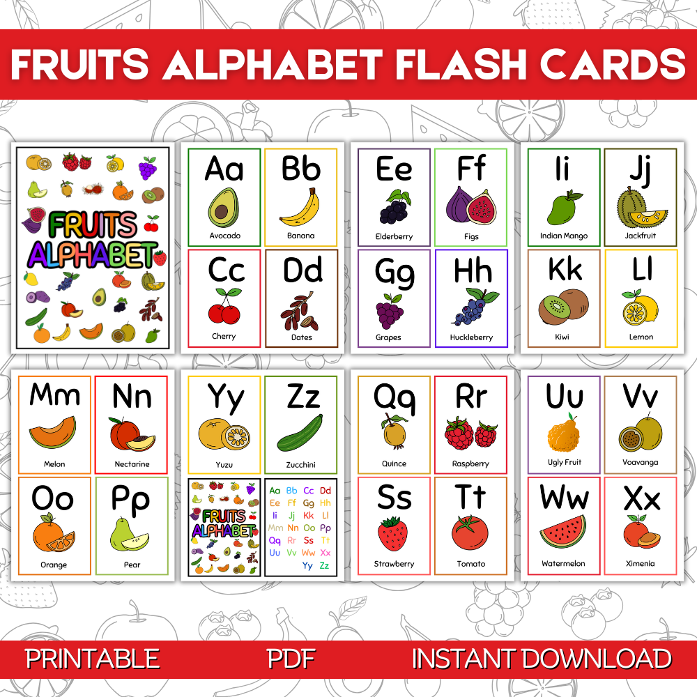 Fruits Alphabet Flash Cards