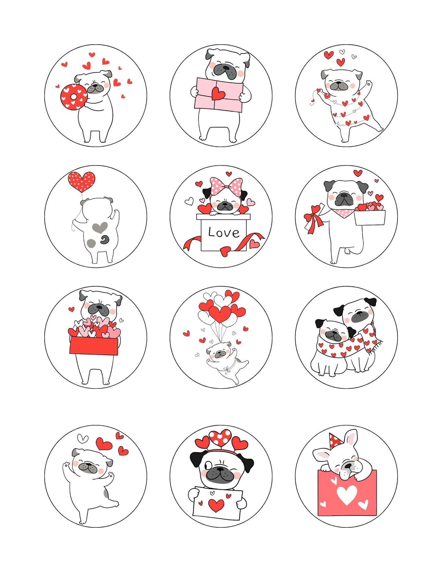 Valentine's Day Stickers Digital Download: 2" Diameter