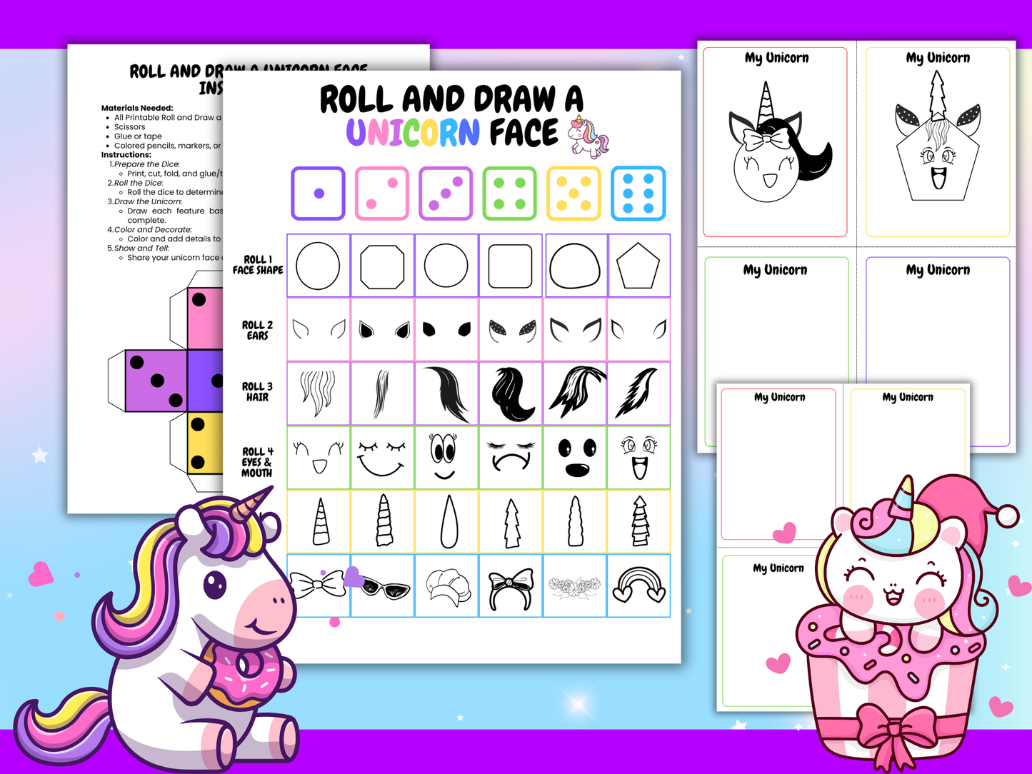 Roll and Draw a Unicorn Face Game