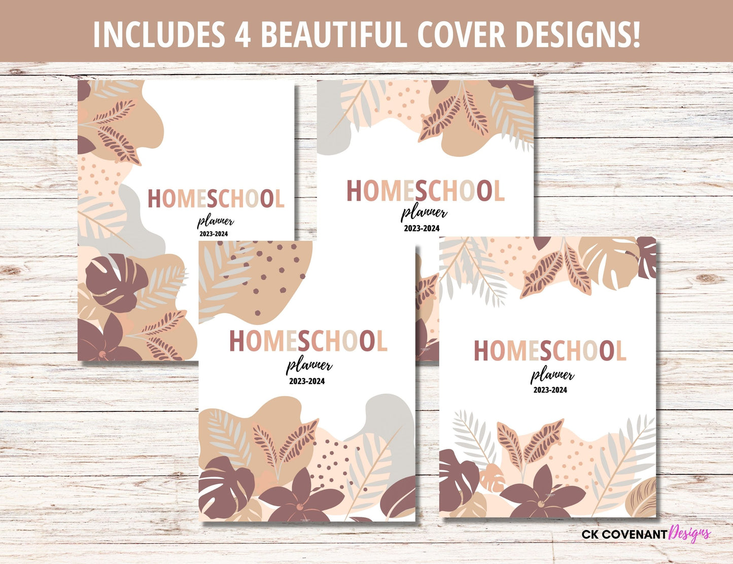 Homeschool Planner Bundle Boho Brown - Editable Canva Template