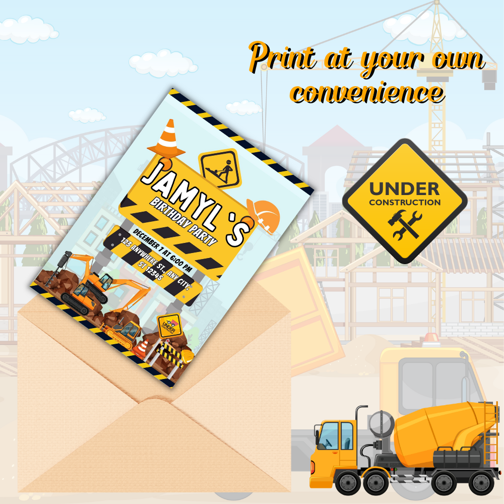 Birthday Party Invite: Construction Vehicles!