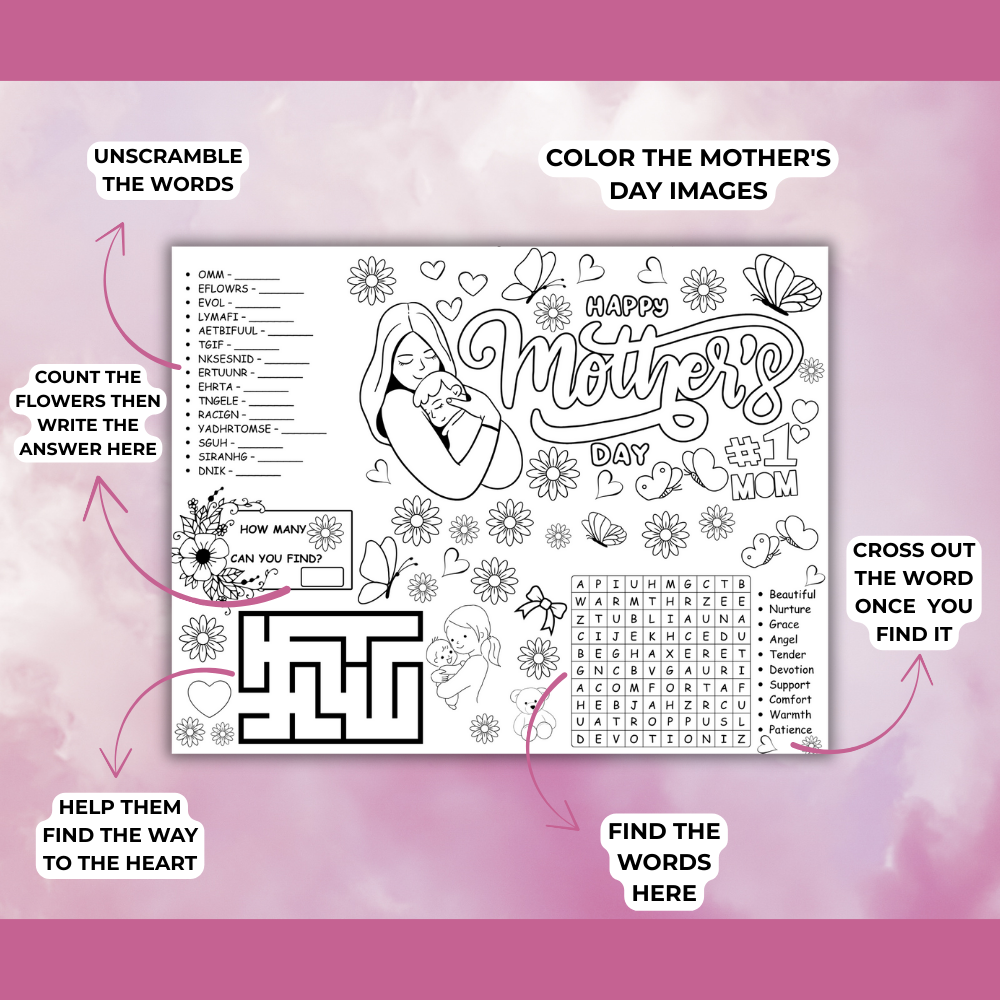 Mother’s Day Activity Placemats | Printable Kids Coloring Pages & Games