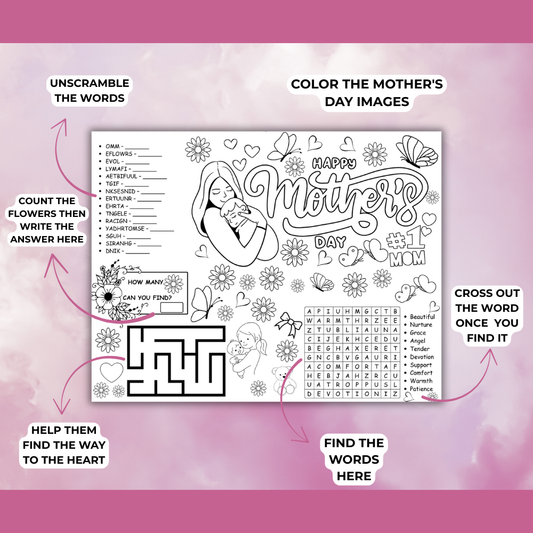 Mother’s Day Activity Placemats | Printable Kids Coloring Pages & Games