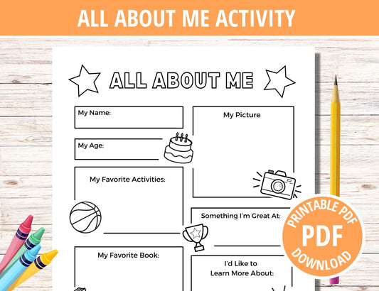 All About Me Activity - Black and White