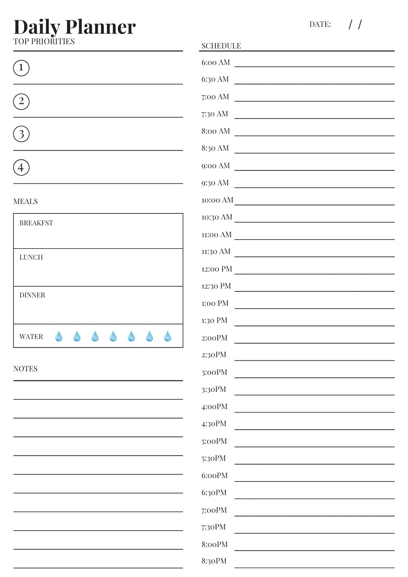 Undated Daily Schedules