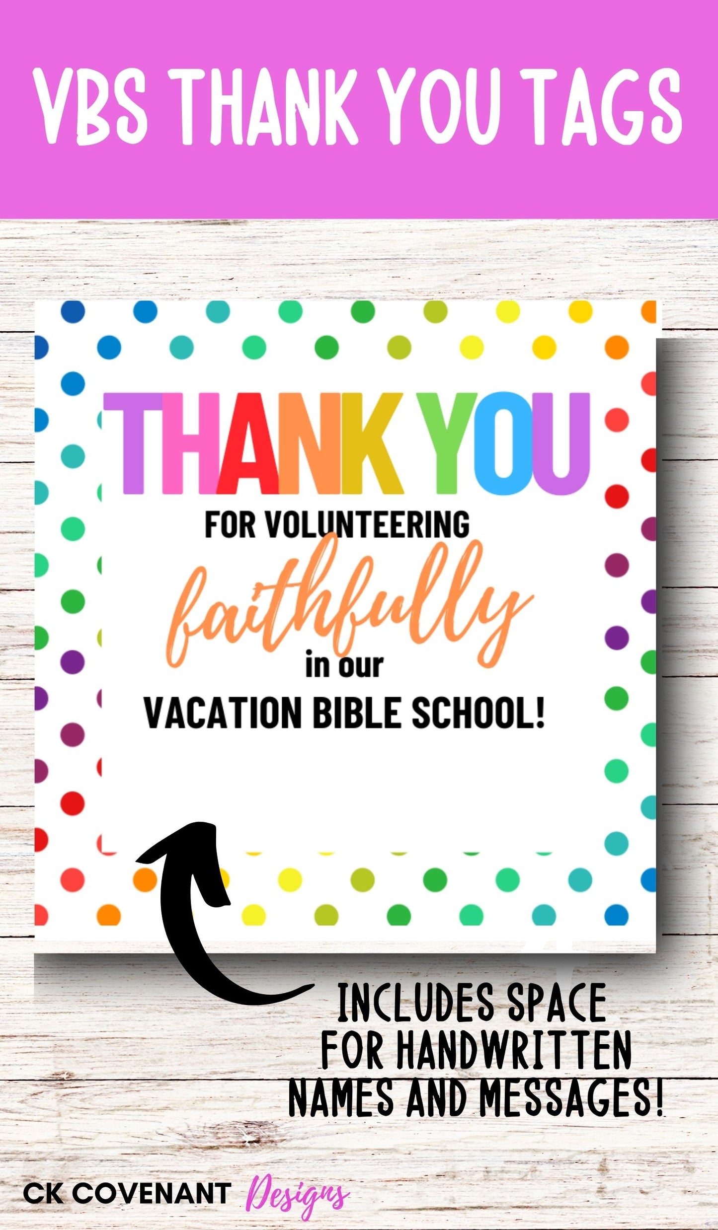 Vacation Bible School Volunteer Thank You Tags (Dots)