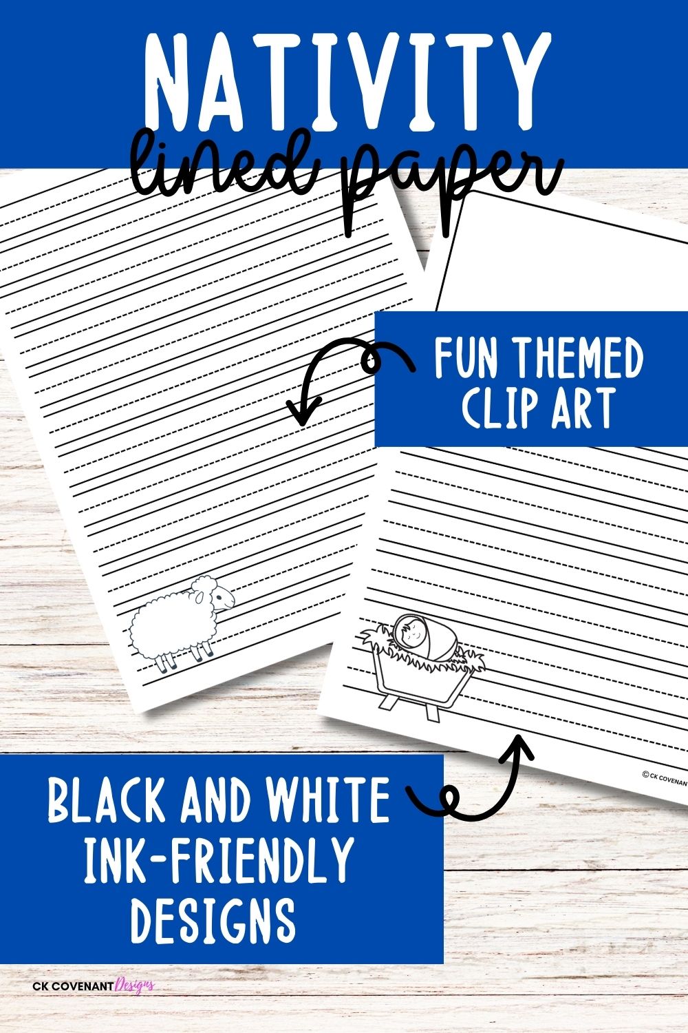Nativity Lined Writing Paper Black and White Set