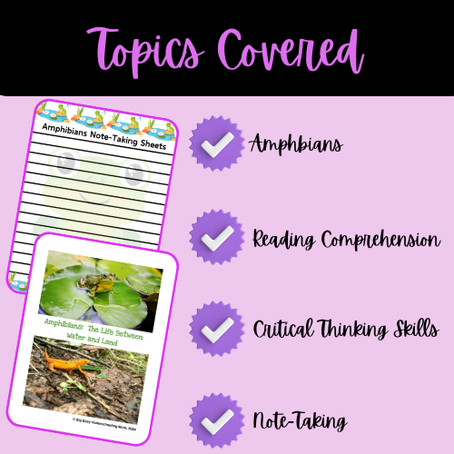 Amphibians Reading Passage, Q & A, and Note-Taking Sheets
