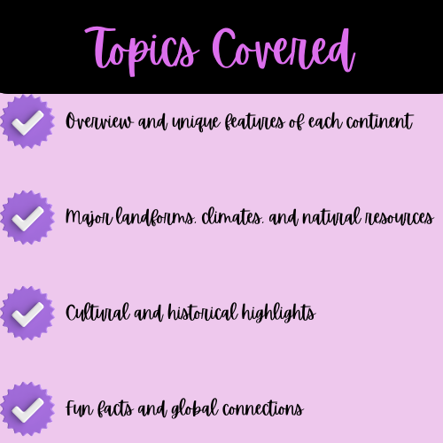 High School Geography: The 7 Continents Reading Passage, Q & A, and Note-Taking Sheets