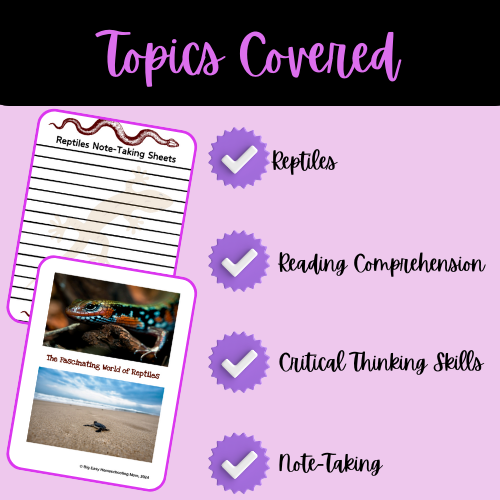 Reptiles Reading Passage, Q & A, and Note-Taking Sheets