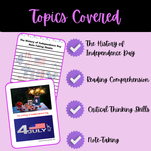 The History of Independence Day Reading Passage, Q & A, and Note-Taking Sheets