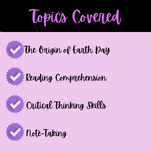 The Origin of Earth Day Reading Passage, Q & A, and Note-Taking Sheets