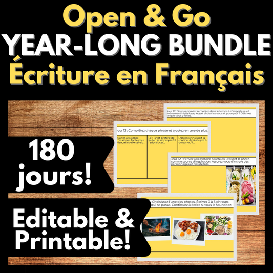 Full Year French Writing Prompt Journal Écriture en Français 180 jours Editable
