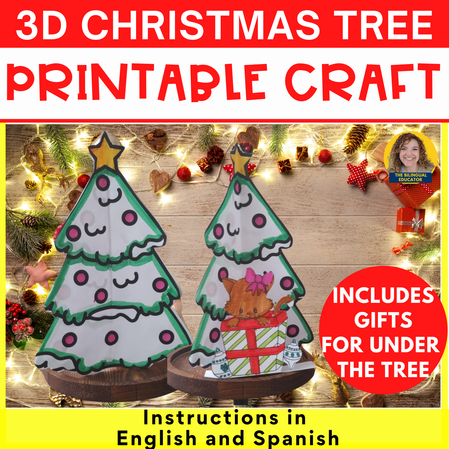 3D Christmas Tree Printable Craft with Gifts for Under the Tree