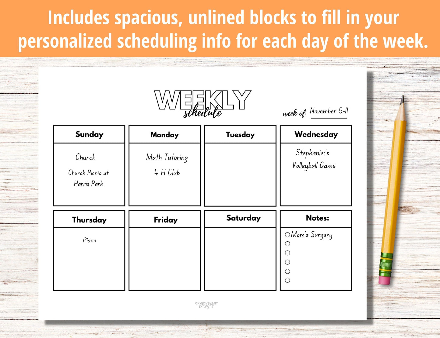 Weekly Homeschool Planner -Unlined
