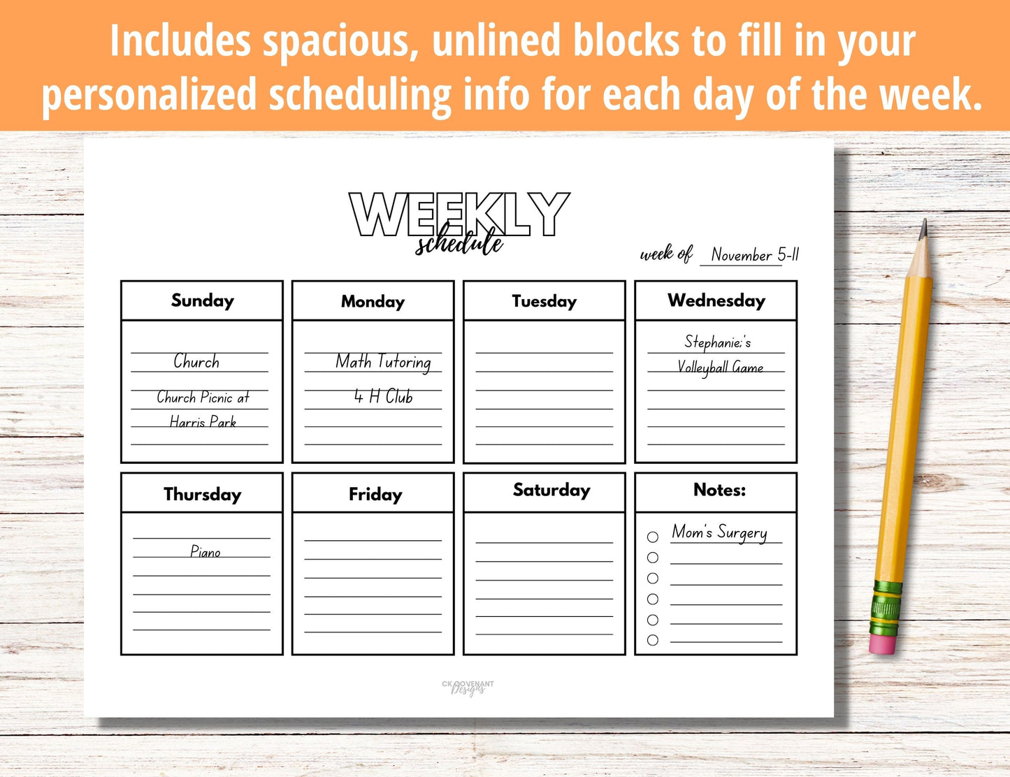 Weekly Homeschool Planner - Lined
