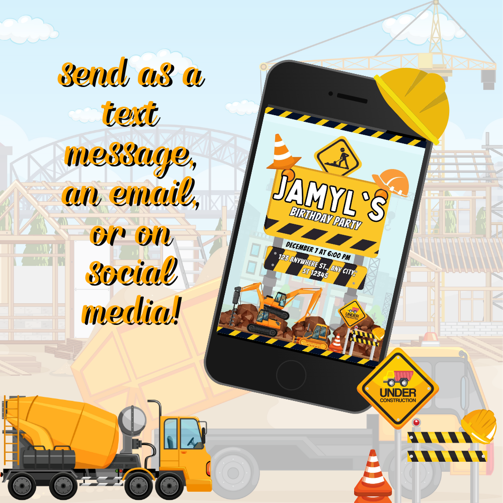 Birthday Party Invite: Construction Vehicles!