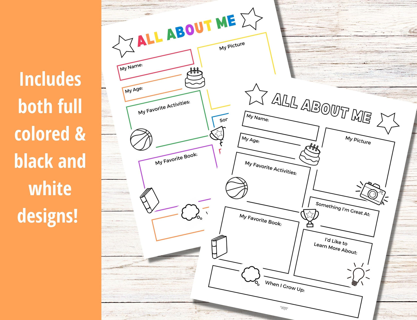 All About Me Activity - Full Color and Black & W
