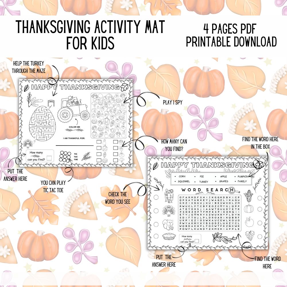 Thanksgiving Activity Mats for Kids