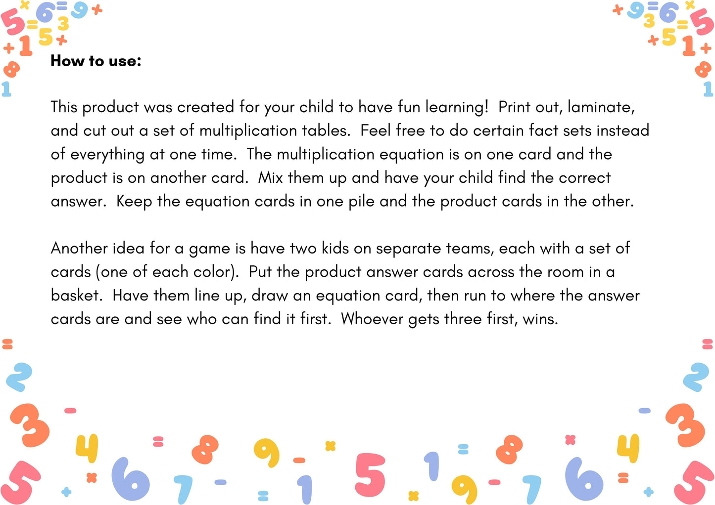 🧮 Multiplication Flashcards | Printable Math Facts 1–12 | Homeschool & Classroom Resource