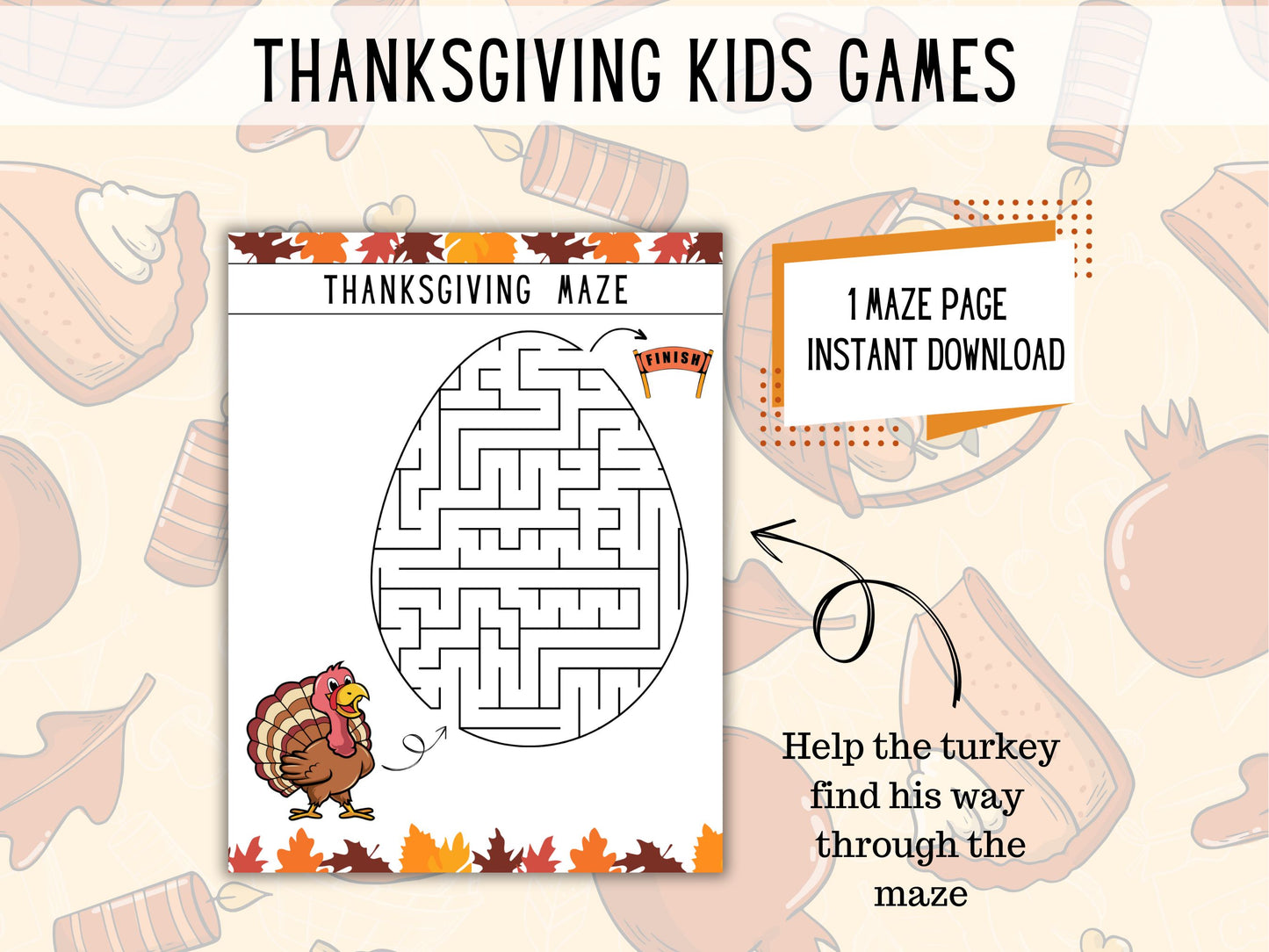 Thanksgiving Word Search, Maze, and I Spy