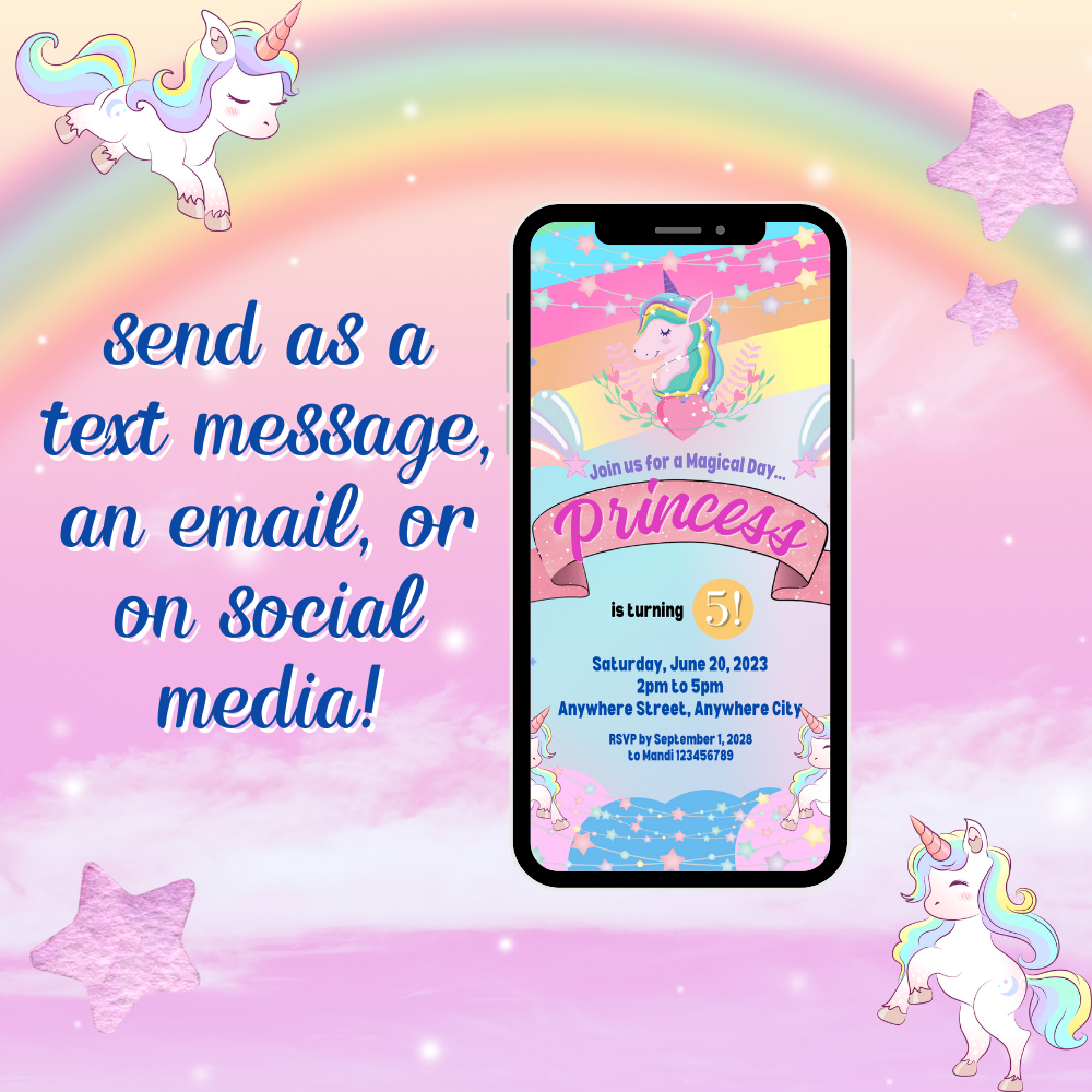 Unicorn Birthday Invitation: Editable Digital Product