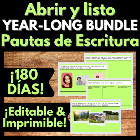 Full Year Practica de Escritura Diaria 180 Pautas Editable, Digital & Imprimible