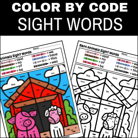 Sight Words Color By Code, Barn Animals