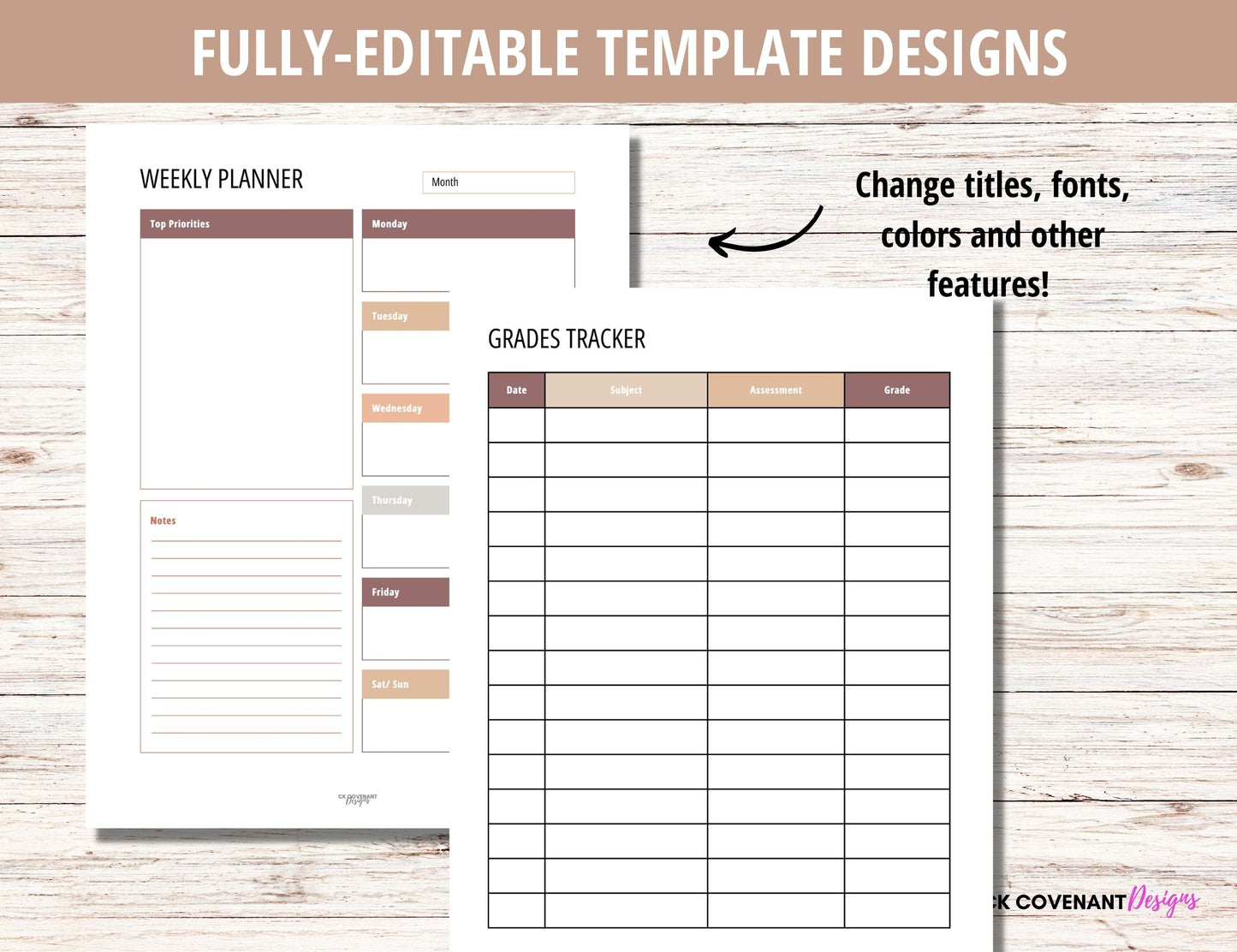 Homeschool Planner Bundle Boho Brown - Editable Canva Template